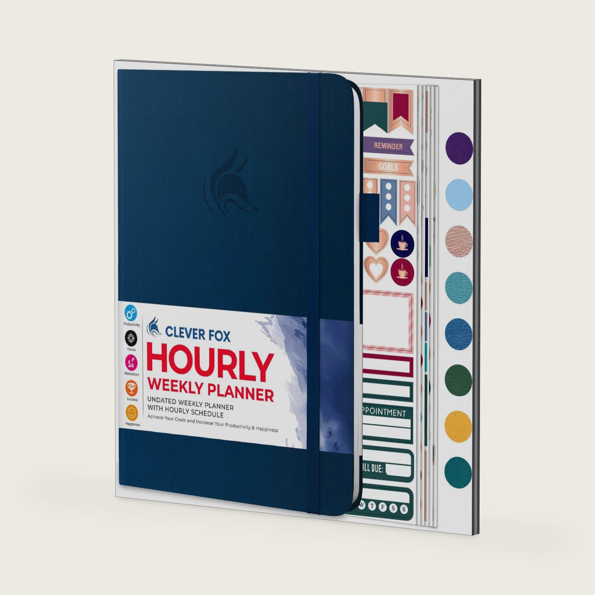 Clever Fox Planner Hourly, Undated Weekly Daily Block Schedule Dark Blue