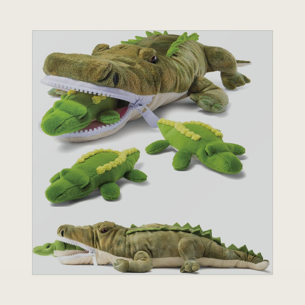 PREXTEX Stuffed Alligator Toy with 3 Baby Alligators - Alligator Plush Mommy with 3 Zippered Babies, Ideal Stuffed Animal for Boy or Girl Playtime - 3-5 Years