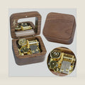 Vintage Wood Carved Mechanism Musical Box Wind Up Music Box Gift for Christmas Merry Go Round of Life Music Box(Musical Note Walnut Box)