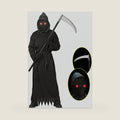 Lomesion Grim Reaper Halloween Costume with Glowing Red Eyes for Kids, Scythe Included
