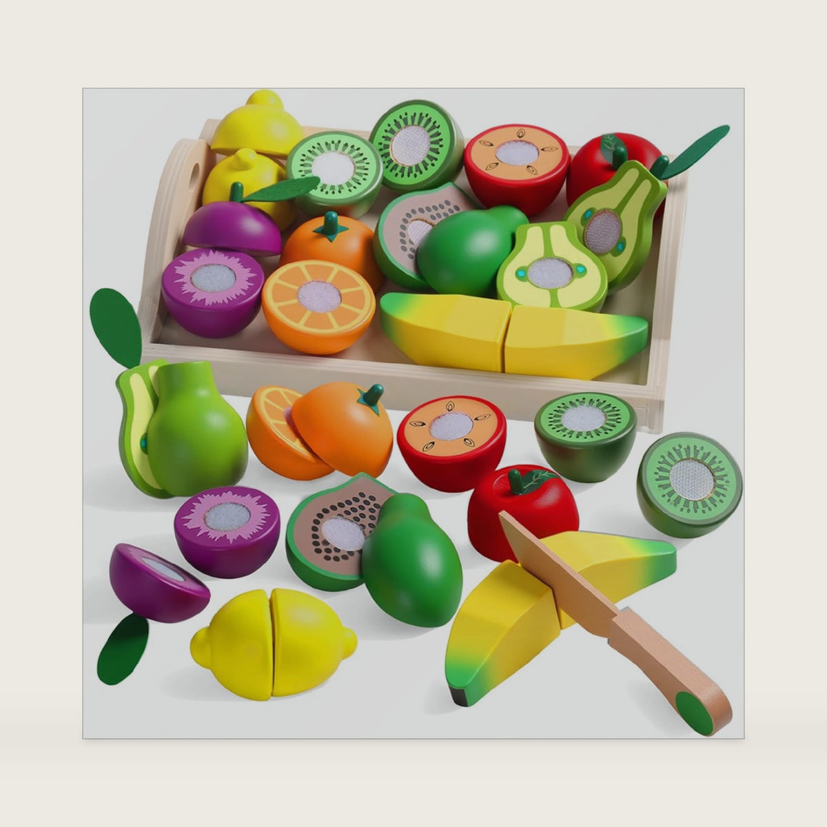 Wooden Play Food for Play Kitchen, Montessori Toys for 2 Year Olds