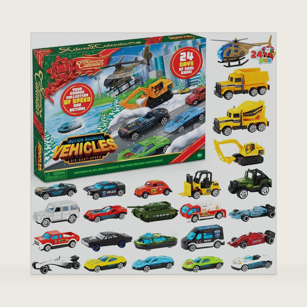 JOYIN 2026 Christmas Advent Calendar, 24 Days Countdown Diecast Cars Set, Christmas Vehicles Toys for Boys Kids, Classroom Prizes Xmas Gift, Xmas Party Favor Gifts, Advent Calendar Kids