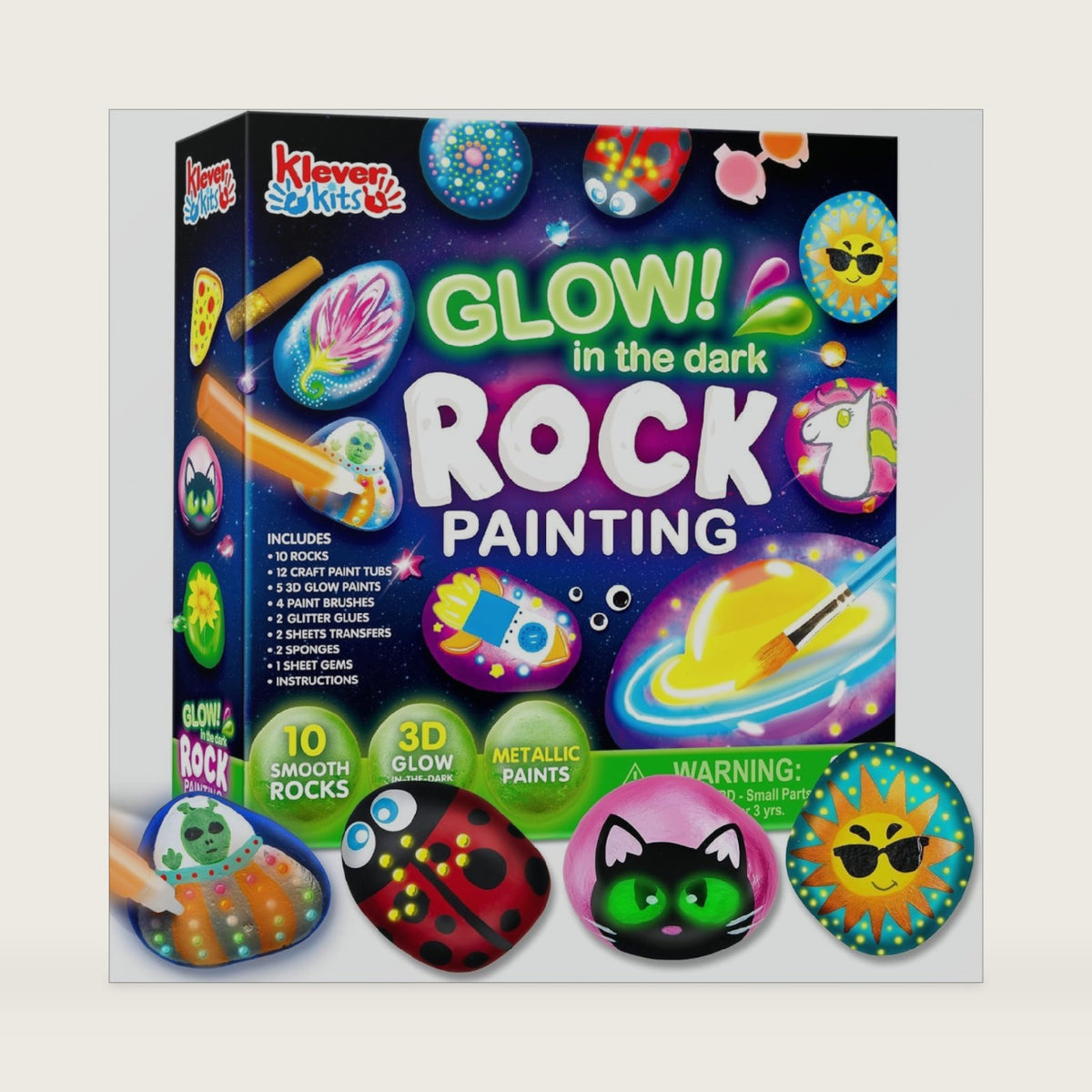 Rock Painting Kit- Glow in The Dark Rock Kit, Arts and Crafts for Kids Ages 6-12, Art Supplies Toy, Kids Craft Paint Kits, Arts & Crafts for Boys Girls Birthday Party Gift Toy