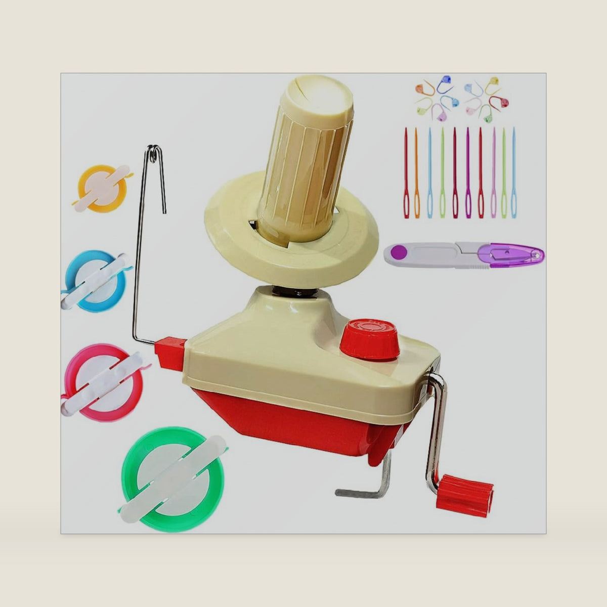 𝐘𝐚𝐫𝐧 𝐖𝐢𝐧𝐝𝐞𝐫 - Yarn Ball Winder Easy to Set Up and Use - Hand Operated Yarn Winder 3.5 Ounce Capacity +1 Set 4 Size pompom maker +20 PCS Needle Button Set + 1 PCS Scissors