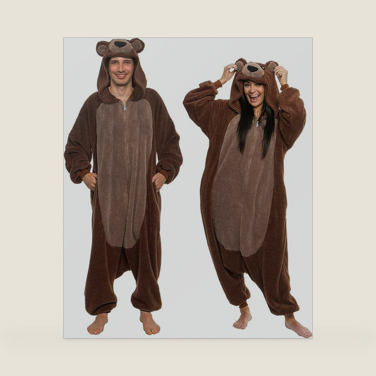 Funziez! Sherpa Bear Adult Onesie - Animal Halloween Costume - Plush Teddy One Piece Cosplay Suit for Adults, Women and Men
