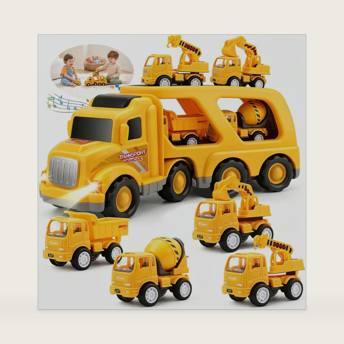 Construction Truck Toys for Toddler 3-5: 5-in-1 Vehicles with Sound Lights