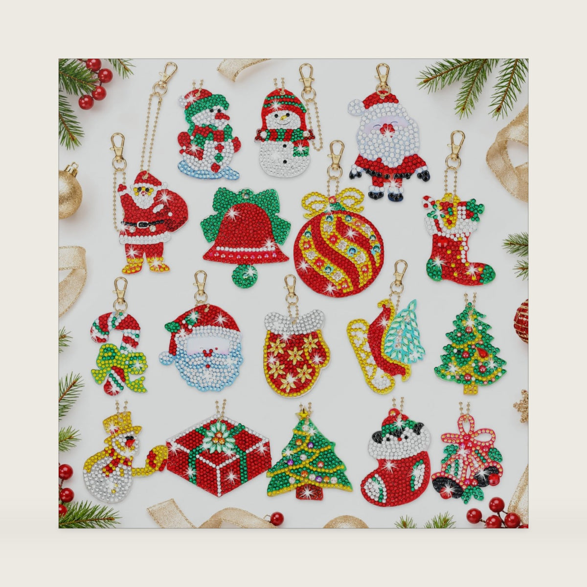 Yaomiao 17 Pcs Double Sided Diamond Art Christmas Ornaments Keychains 5d