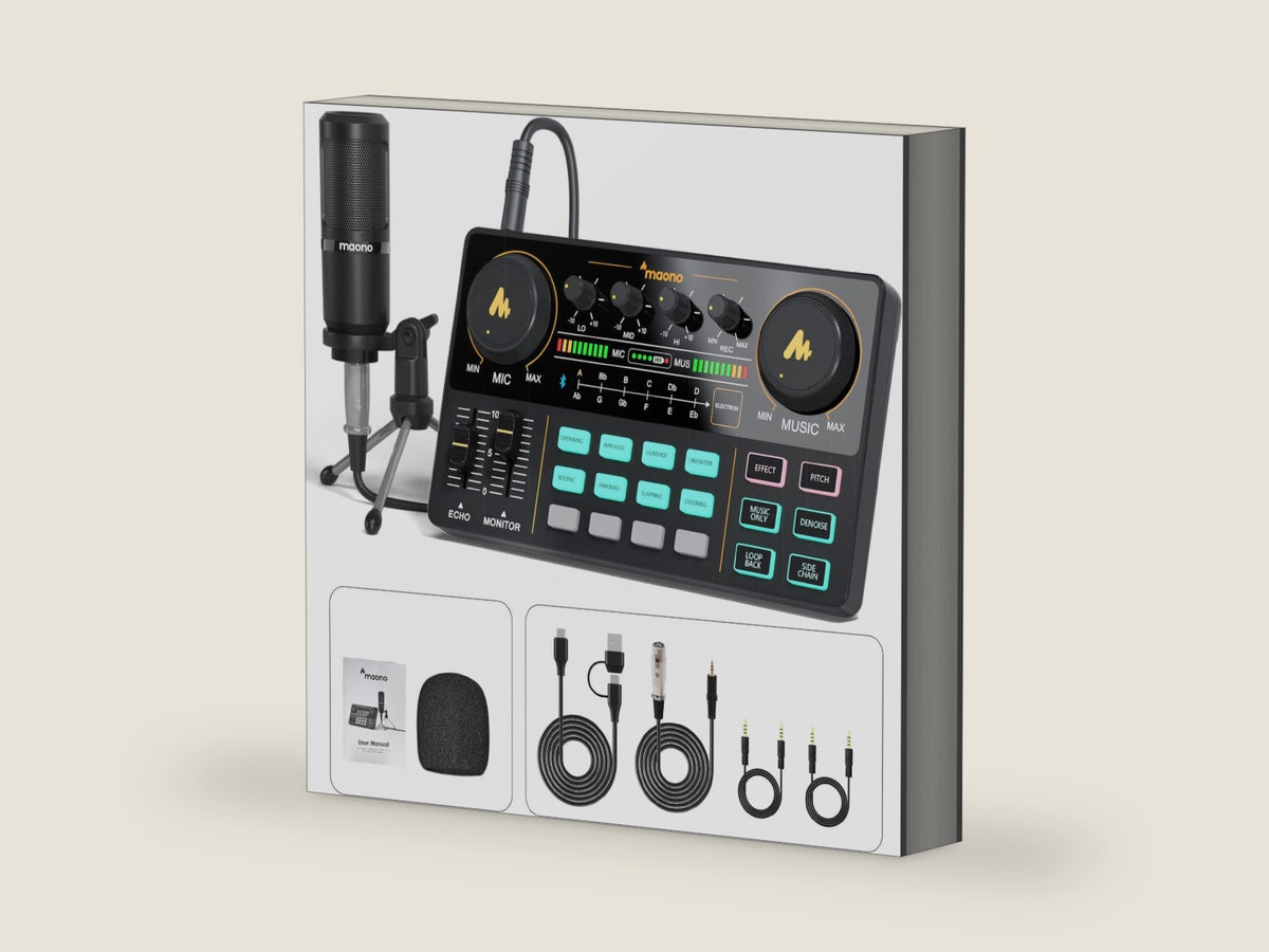MAONO Podcast Equipment Bundle with Audio Mixer & 3.5mm Mic for Streaming