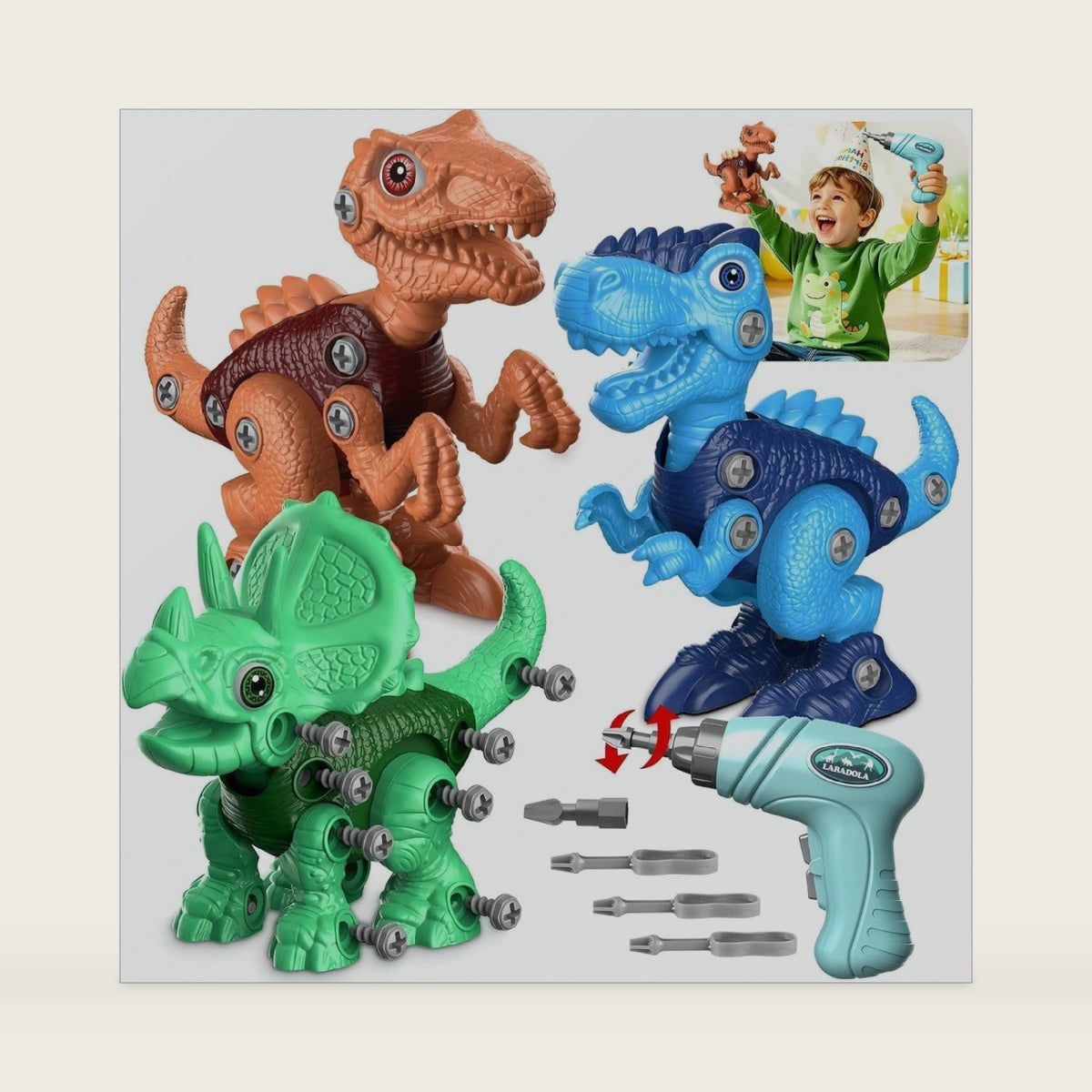 Take Apart Dinosaur Toys for Kids: 85 Pieces 3-Pack Dinos & Electric Drill