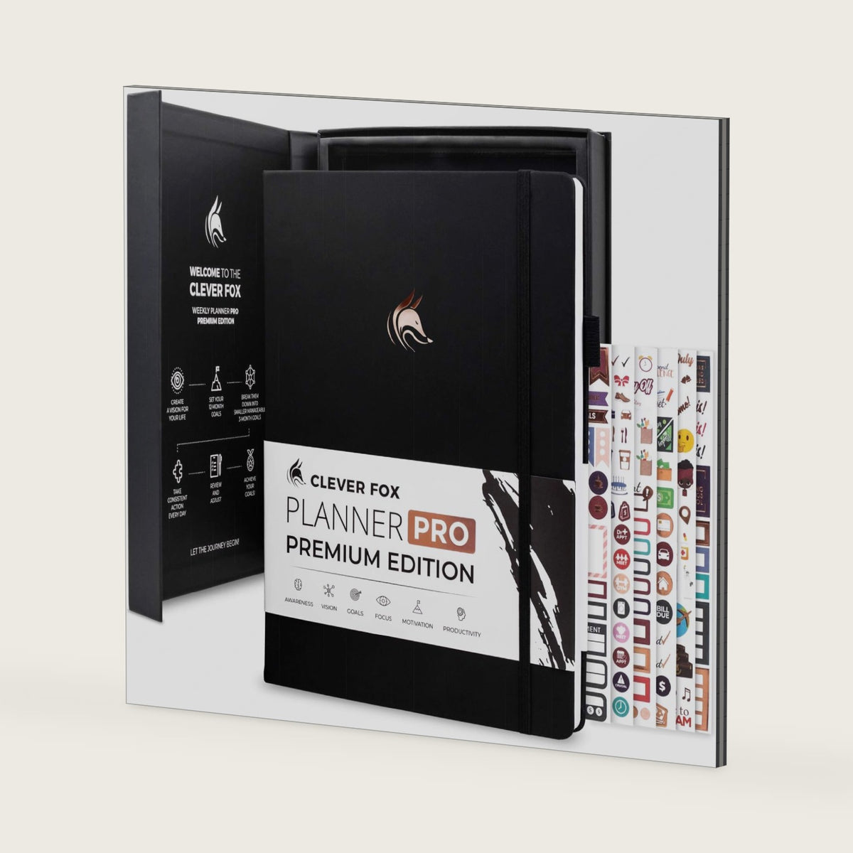 Clever Fox Planner PRO Premium, Undated Weekly, Daily, Budget, Black