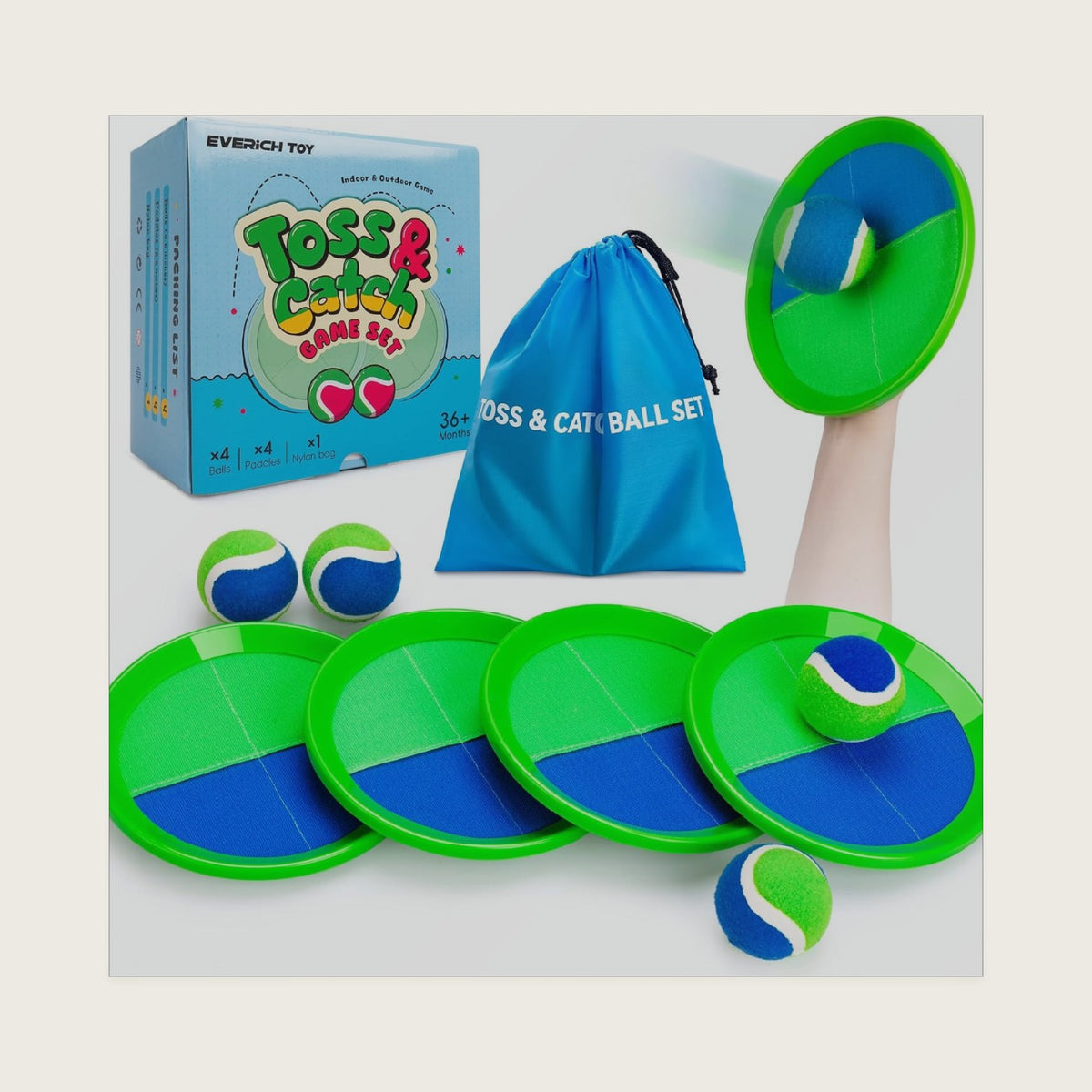 EVERICH TOY Toss and Catch Ball Game Set, Upgraded Sticky Paddle Ball Set for Kids & Toddlers, Sturdy & Water-Resistant Outdoor Backyard Beach Pool Toy, Birthday Gift for Boys Girls Ages 3-12