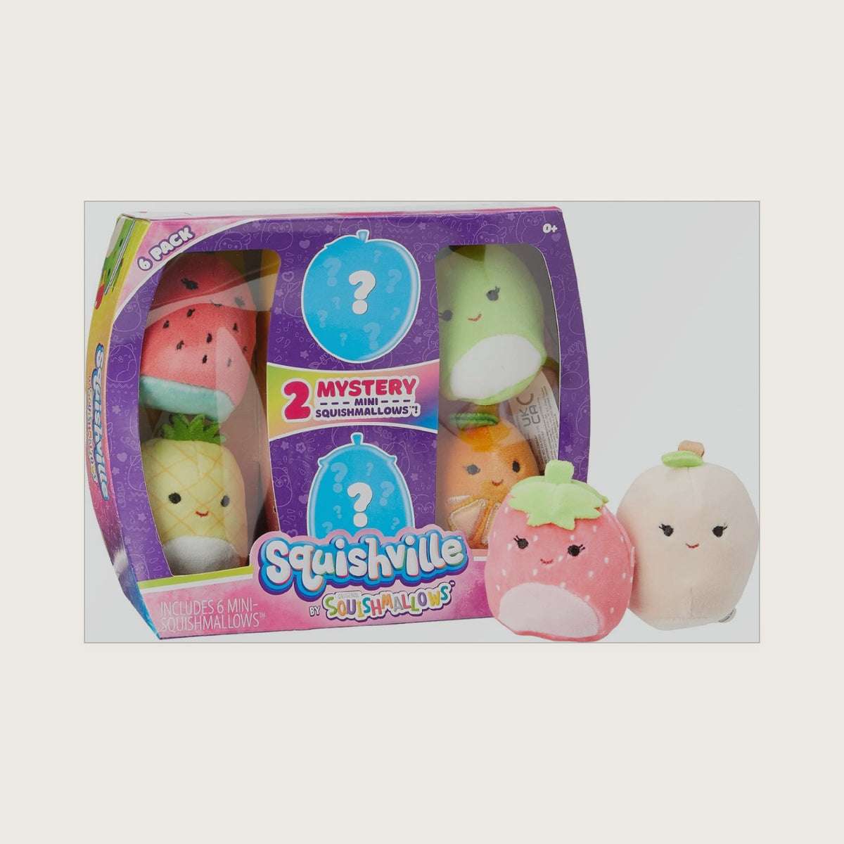 Squishville Mystery Mini Plush Fruit Squad, Six 2” Soft Minimallow Fruit Plush, Irresistibly Soft Colourful Fruits, Mini Peach, Pineapple, and Watermelon