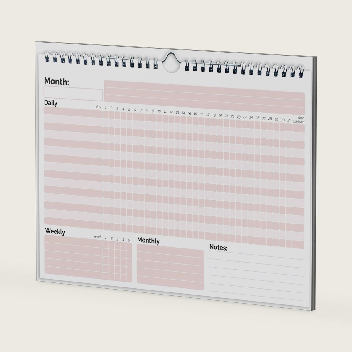 HADIGU Habit Tracker Calendar, (Undated 12 Month) with Spiral Bound and Hanger, A4 size (8.3"x11.7"), Habit Tracker Journal for Daily Weekly and Monthly Habit Tracking.