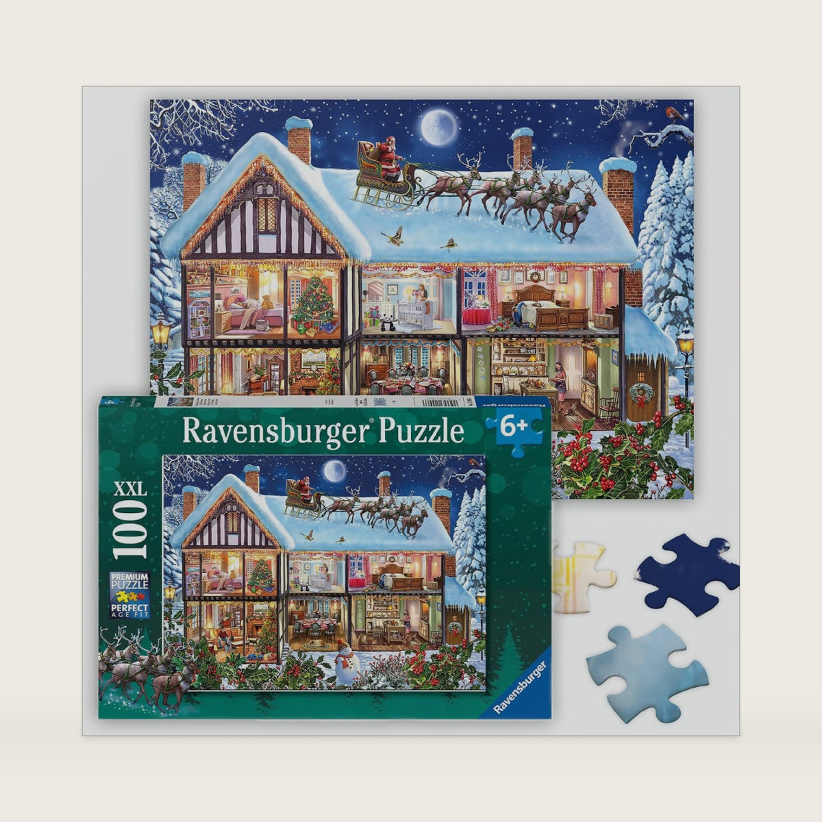 Ravensburger - Christmas at Home - 100 Piece Jigsaw Puzzle - Traditional Chalet Decorated for The Holidays - Large Puzzle Pieces for Kids - Premium Quality - Ages 6+
