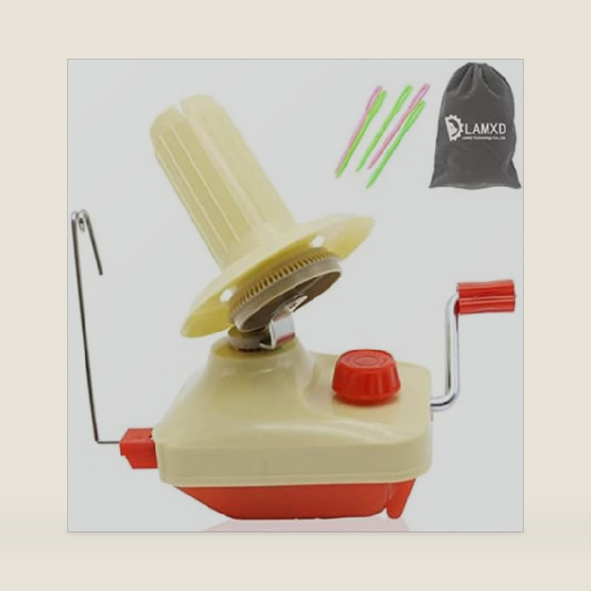 LAMXD Needlecraft Yarn Ball Winder Hand Operated,Red,Portable Package,Easy to Set Up and Use,Sturdy with Metal Handle and Tabletop Clamp,Including Yarn Needles Set…