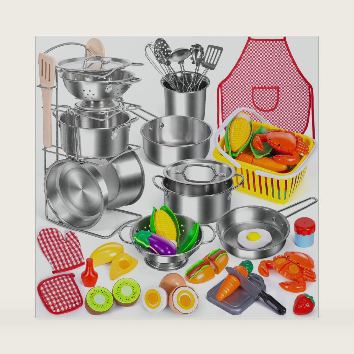 Kids Pretend Play Kitchen Toys Accessories Set, 32pcs Stainless Steel