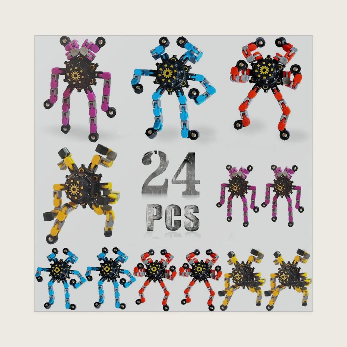 24 Pack Funny Sensory Fidget Toys,Deformable Chain DIY Robot Spinners Stress Relief Gyro Toy Birthday Gifts Goodie Bag Christmas Stocking Stuffers Classroom Prizes Party Favors for Kids Adults