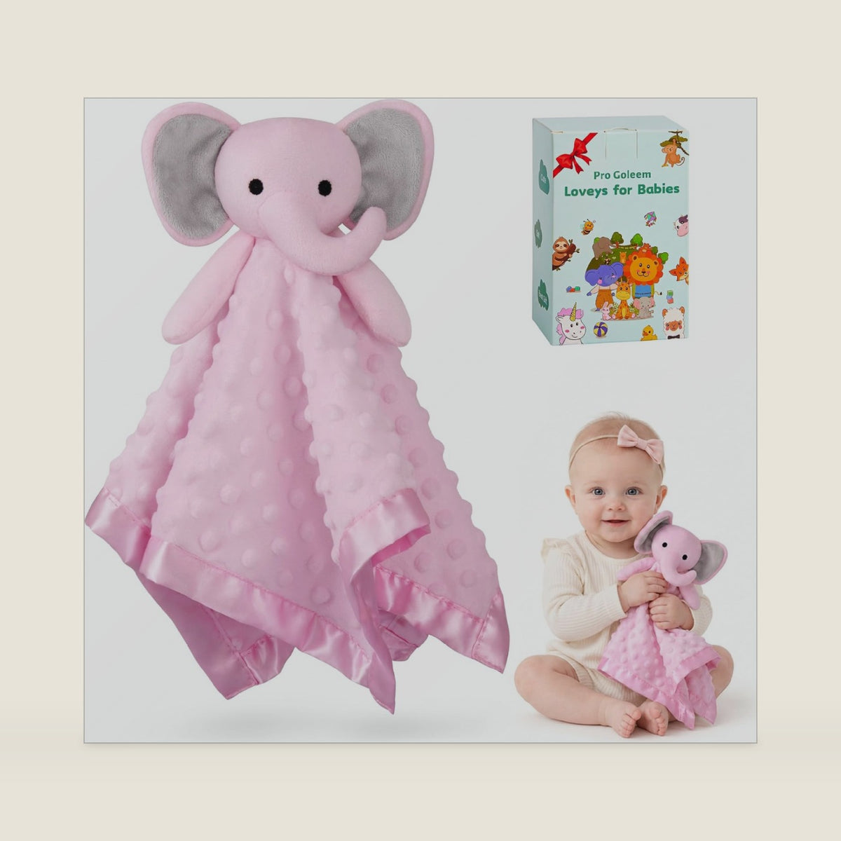 Pro Goleem Baby Girl Gifts Elephant Security Blanket with Stuffed Animal Snuggle Toy Lovey Soft Lovie Baby Registry Search for Infant and Toddler Pink 16 Inch