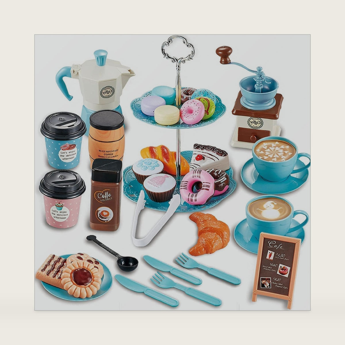 Pretend Tea Party Set for Little Girls, 38 PCS Coffee Maker Set and Play Food Dessert Set for Kids Age 3 4 5 6 7 8 9, Kids Kitchen Pretend Play for Princess Girls Boys