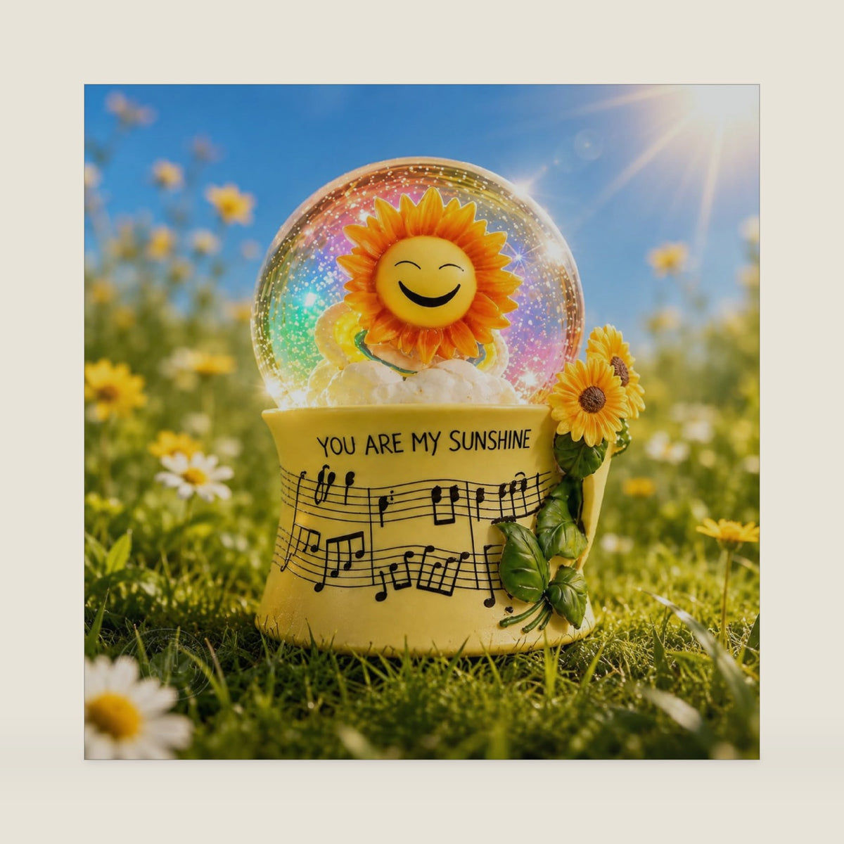 You are My Sunshine Snow Globe Music Box with Colorful Lights, Sunflower Musical Snowglobe, Wind Up Resin Flower Music Box Gifts for Mom Wife Girlfriend Grandma Women Birthday Anniversary
