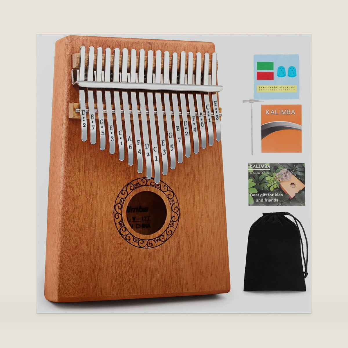 Kalimba Thumb Piano, YUNDIE Portable 17 Keys Mbira Finger Piano with Tune Hammer and Instruction,Musical Instruments Birthday Gift for Adult Beginners Professional(Brown)