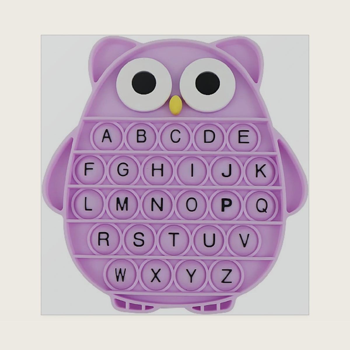Push Pop Bubble Fidget Sensory Toy, Silicone Stress Relief Popping Toy, ABC Alphabet Owl Shaped Educational Learning Tools for Toddlers Kids Students (Black Letters-Purple)