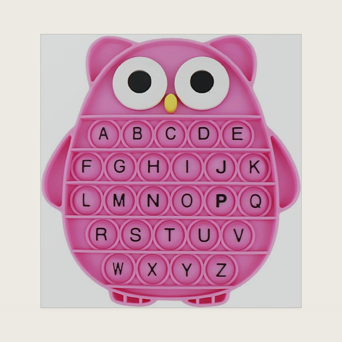 Push Pop Bubble Fidget Sensory Toy, Silicone Stress Relief Popping Toy, ABC Alphabet Owl Shaped Educational Learning Tools for Toddlers Kids Students (Black Letters-Rose)