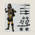 Spooktacular Creations Golden Ninja Costume Set, Ninja Jumpsuit with Foam Accessories for Kids, Toddler Halloween Outfit for Ideas Cosplay Party (Small, 5-7 yrs)