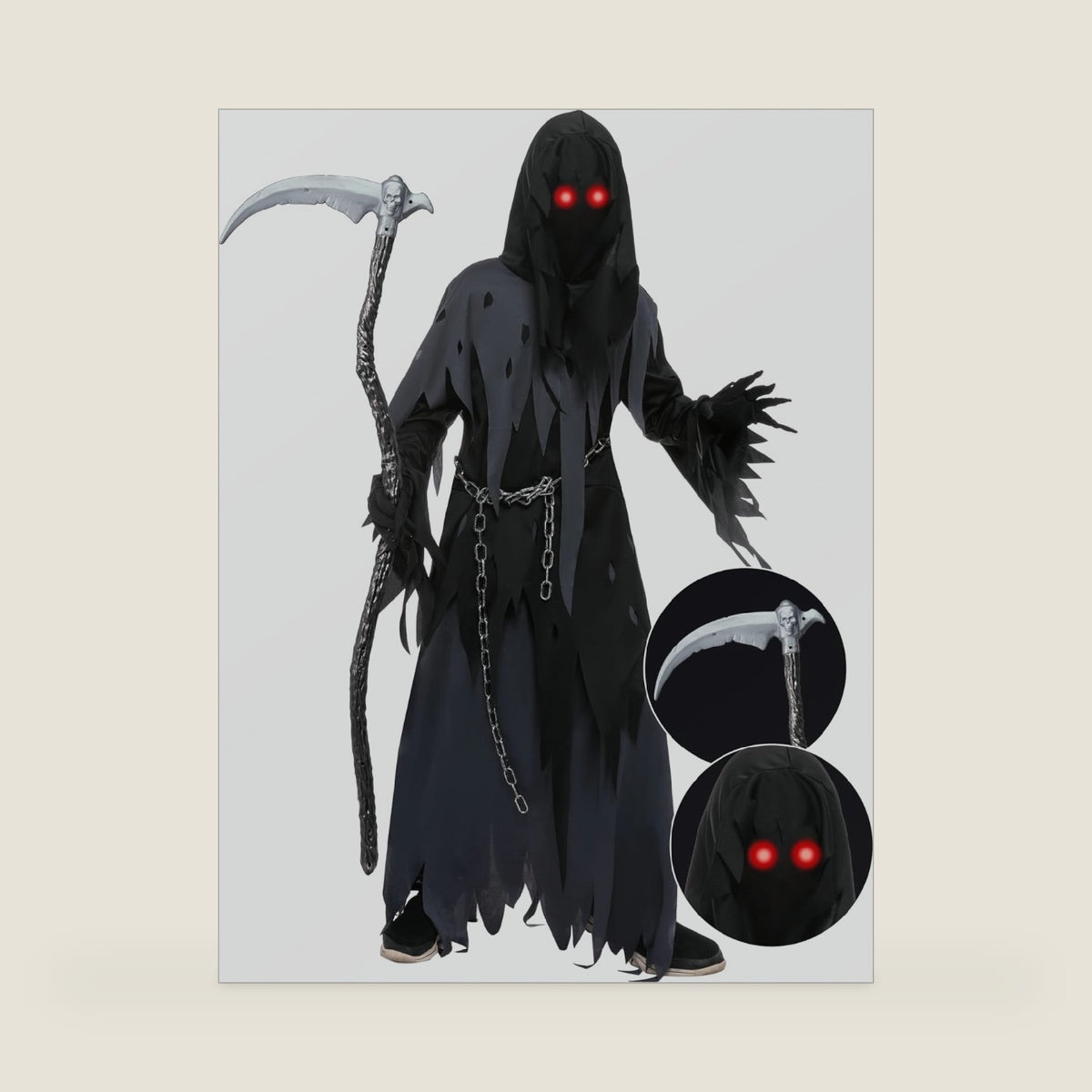 Spooktacular Creations Glowing Eyes Grim Reaper Costume for Kids, Scary Halloween Costume for Boys