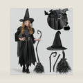 Spooktacular Creations Girls Black Witch Costume, Kids Halloween Outfit with Broom, Toddler Witch Dress for Halloween Parties