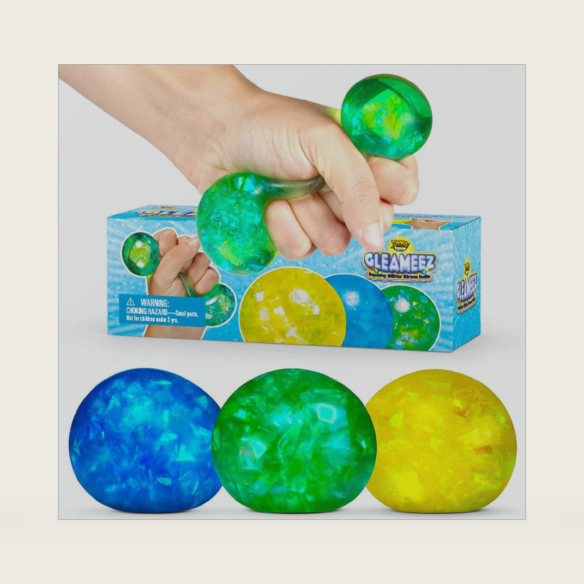 YoYa Toys Gleameez Glitter Stress Ball Fidget Toy Pack | Colorful Squish Balls Filled with Sparkling Foil Glitters | Excellent for Stress Relief, Focus, Relaxation & Gift Giving | 3 Pack