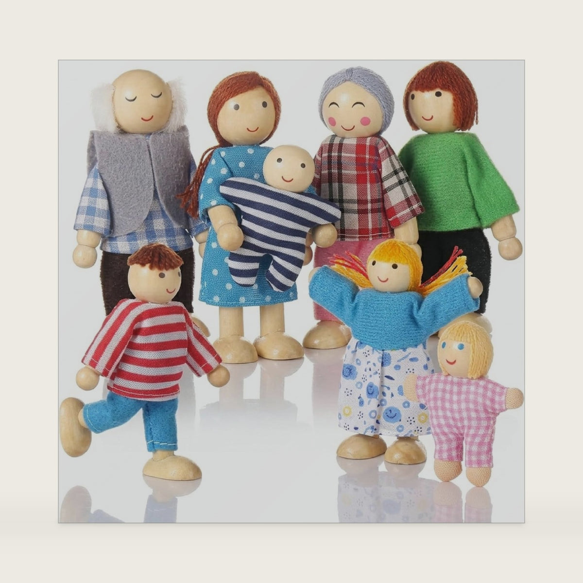 Jzszera Wooden Doll House People of 8 Figures, Dolls Family Set for Girls Toddler Kids Dollhouse Accessories Toy