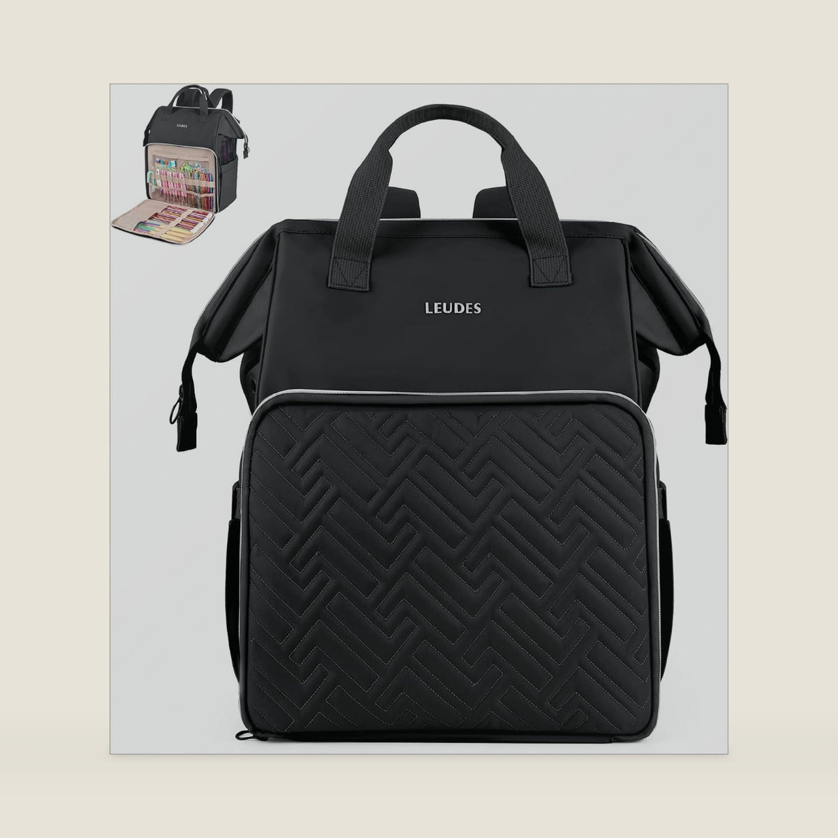Leudes Crochet Bag Backpack for Yarn Storage Tote Travel Large Knitting Bag
