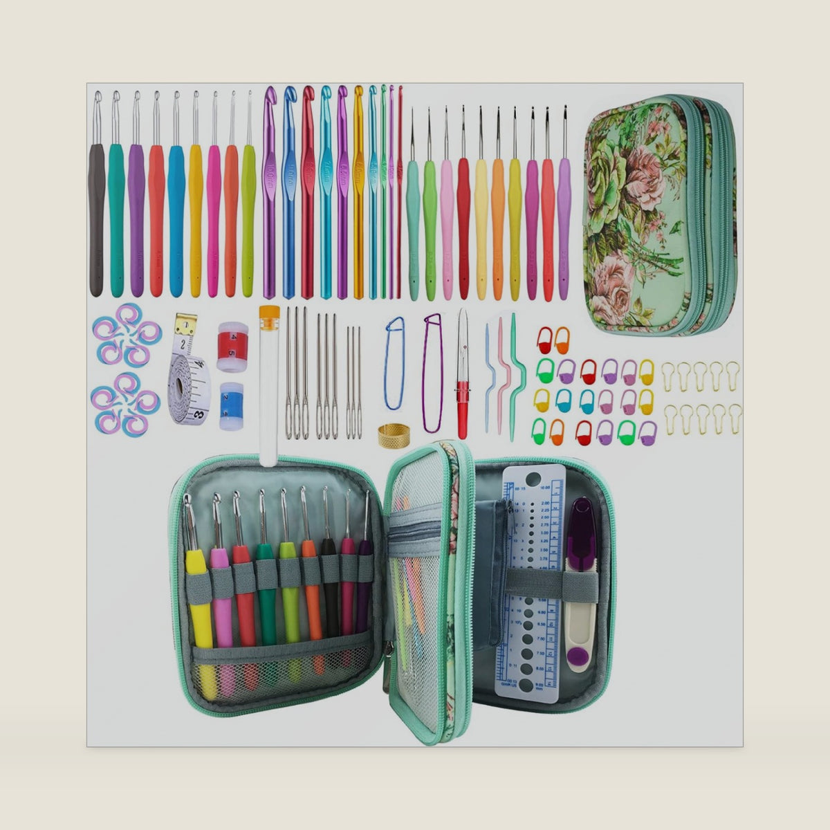 Mdoker 100pcs Crochet Hooks Set in Case Ergonomic Soft Grip Handles Weave Yarn Knitting Needles Kit and Crochet Needle Accessories Crochet Kit Complete Set for Beginners and Experienced Lover