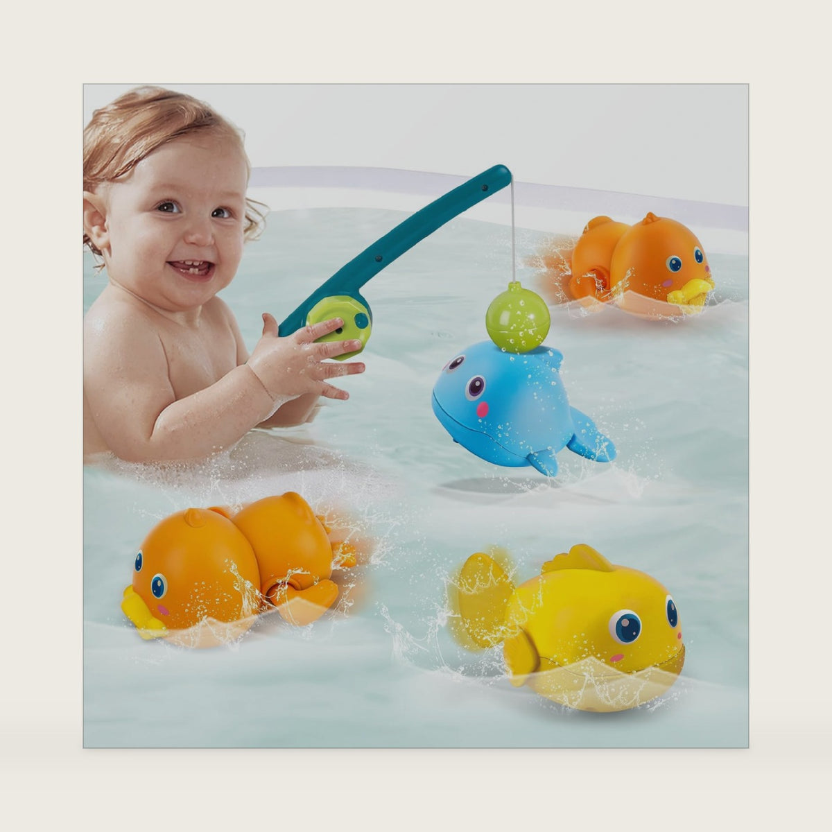 Dwi Dowellin Bath Toys for Toddlers, Magnetic Fishing Games Kids Bathtub Toys, Mold Free Wind-up Toys Swimming Fish Duck Whale Floating Water Toys for Kids Baby Infant