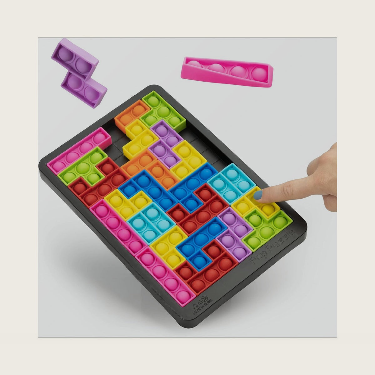 Power Your Fun Pop Puzzle Popper Fidget Game - 27pc Jigsaw Puzzle Game Pop Push It Bubble Sensory Fidget Toys for Learning, Stress Relief Silicone Push It Popper Board for Kids and Adults (Black)