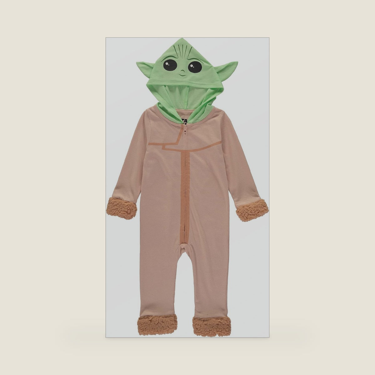 STAR WARS Baby Yoda Costume Long Sleeve Hooded Romper (Brown/Green, 3T)
