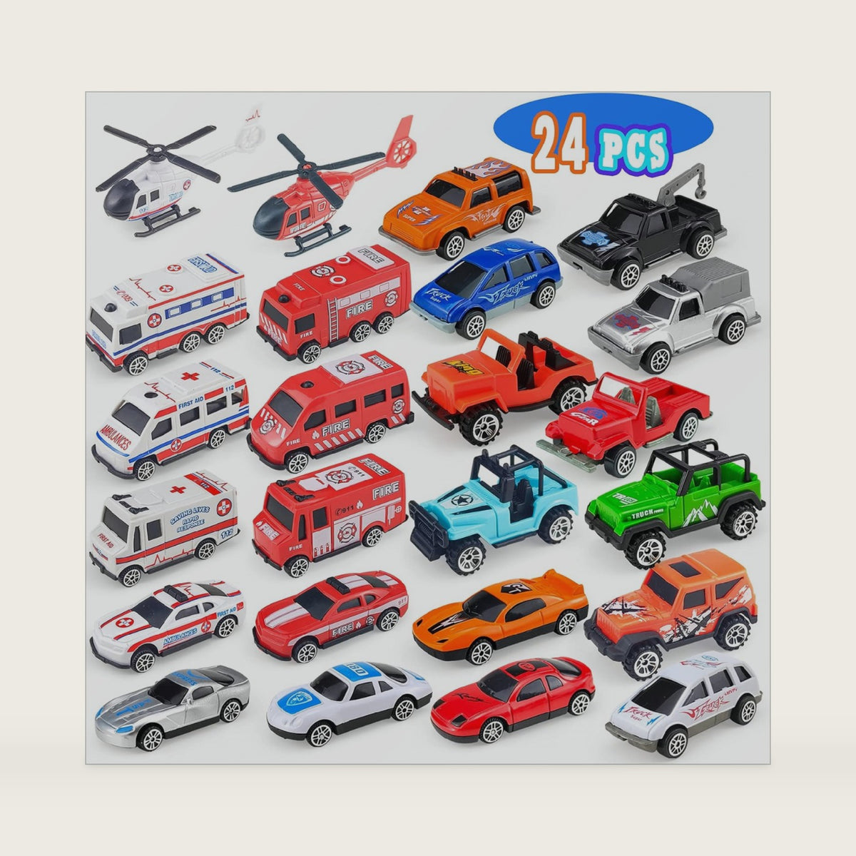 24 Pack Mini Car Toys for Toddlers 1-3, Kids Play Truck Toy Cars
