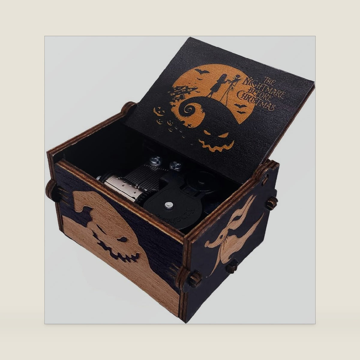 Youtang Music Box Clockwork Halloween Christmas Painted Wind Up Musical Box Laser Engraved Wood Musical Gifts for Fans (Yellow-Black-Windup)