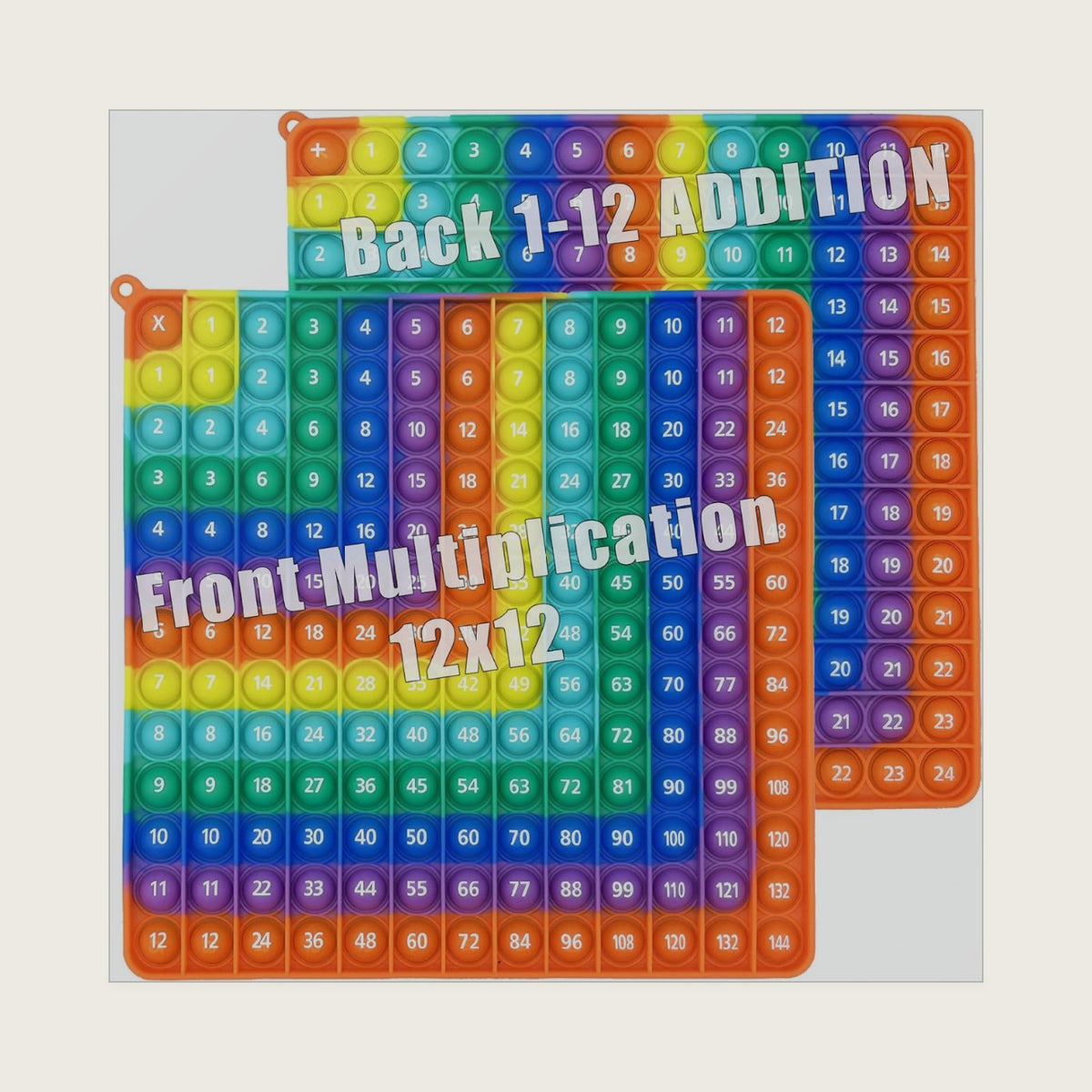 PETBSNVB Multiplication 12x12, Addition 1-12, Math Fidget Popper, Learn Multiplication, Addition with Pop Fidget Toy, Learning Tools for Students and Children, Bubble Sensory Rainbow (Rainbow-Red)