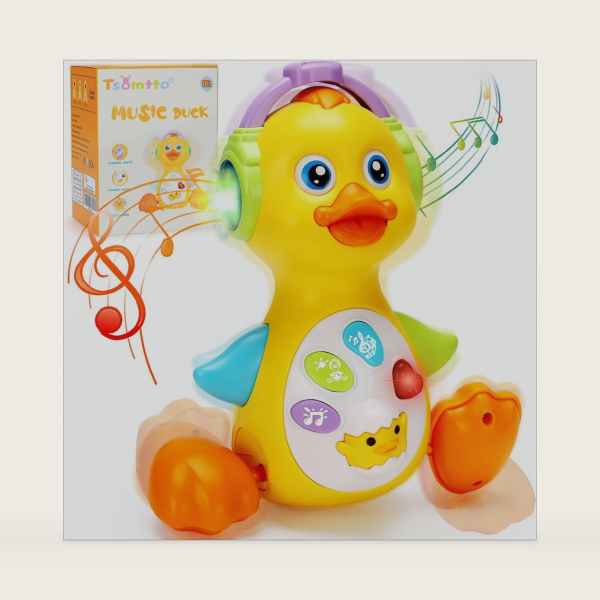 Musical Light Up Duck Toy, Dancing Crawling Moving Tummy Time Toys Duck