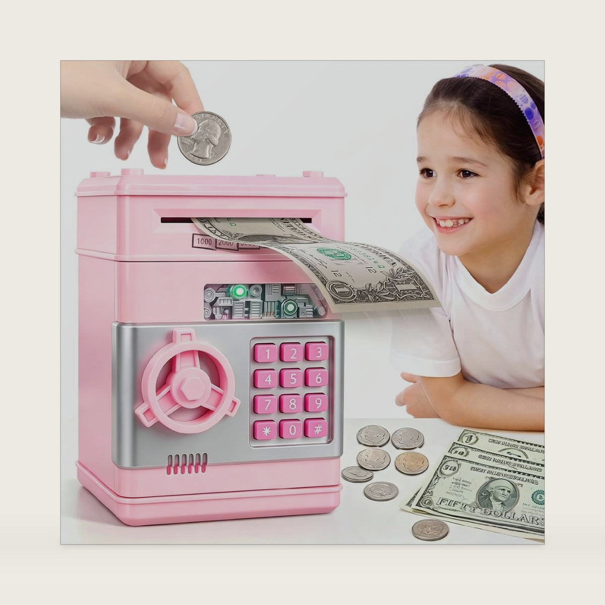 Kids Piggy Bank for Girls - Toys for 5 6 7 8 9 10 Year Old Girl Birthday Gifts - Electronic Piggy Bank ATM Machine Money Safe for Kids Toys Age 6-8-10