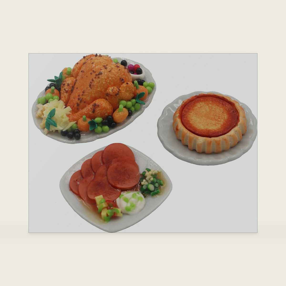 Set 3 Dollhouse Miniatures Thanksgiving Day Dinner Turkey with Pumpkin Pie Food Supply Handcrafted,Tiny Food,Collectible Miniature Kitchen Decor for Individuals Aged 14 and Above