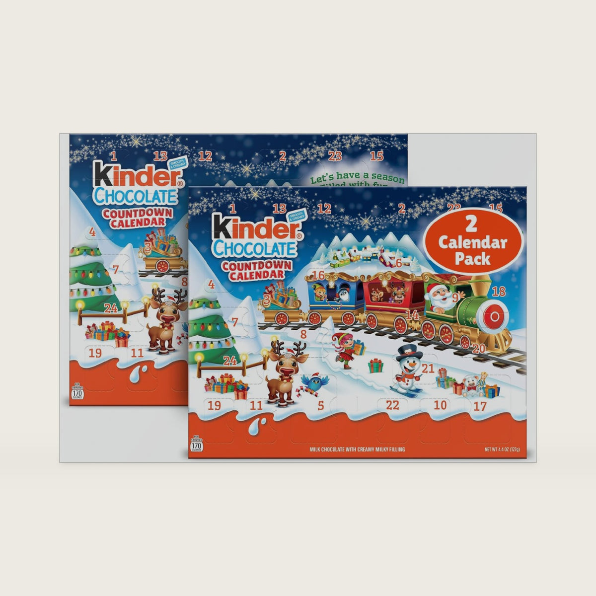 Kinder Chocolate Countdown 2026 Advent Calendar, 2 Pack, Holiday gift for all, Contains Nut, 24 Pieces, 8.8 oz