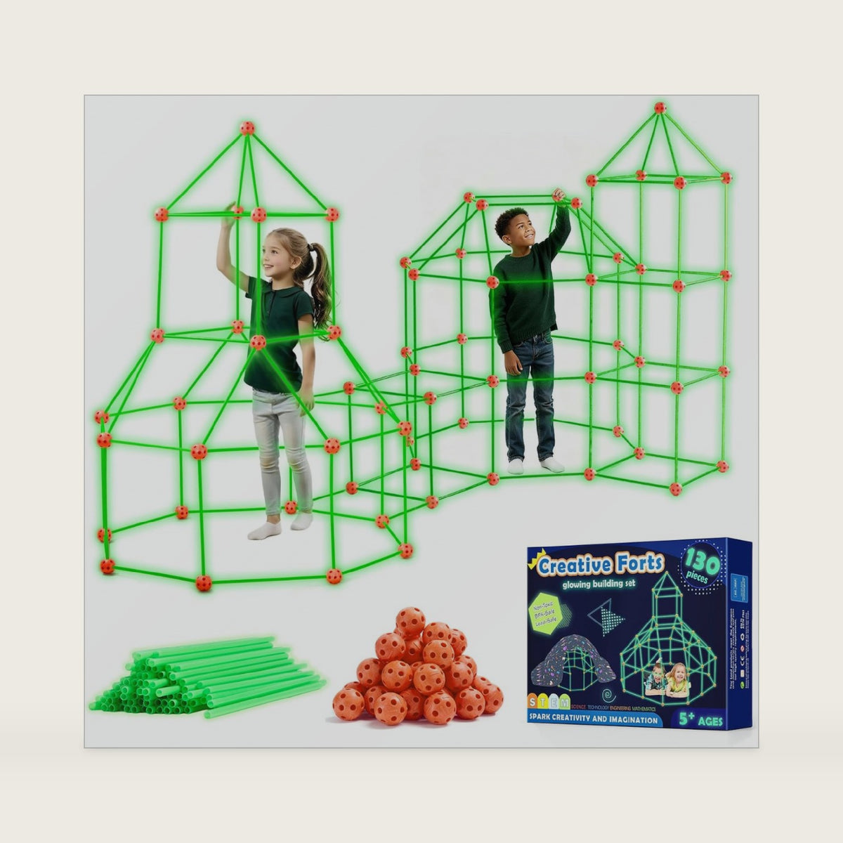 Tiny Land Glow Fort Building Kit for Kids Ages 4-12, STEM Building Toy