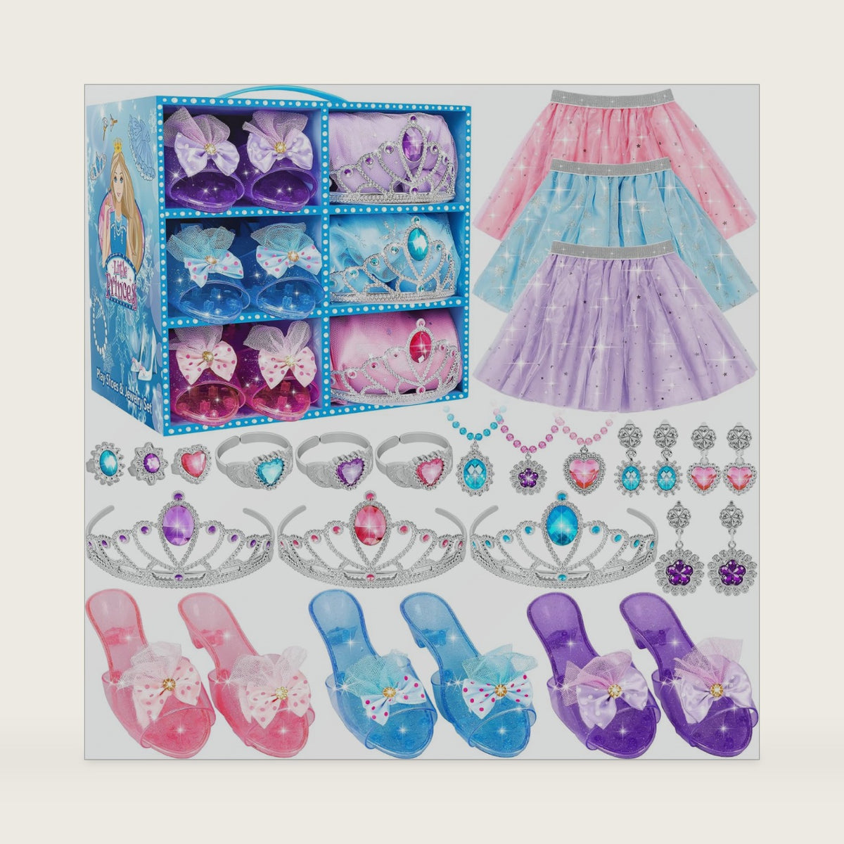 Princess Dress Up & Jewelry Set, Pretend Play Toy, B-day Gift for Girl 3+