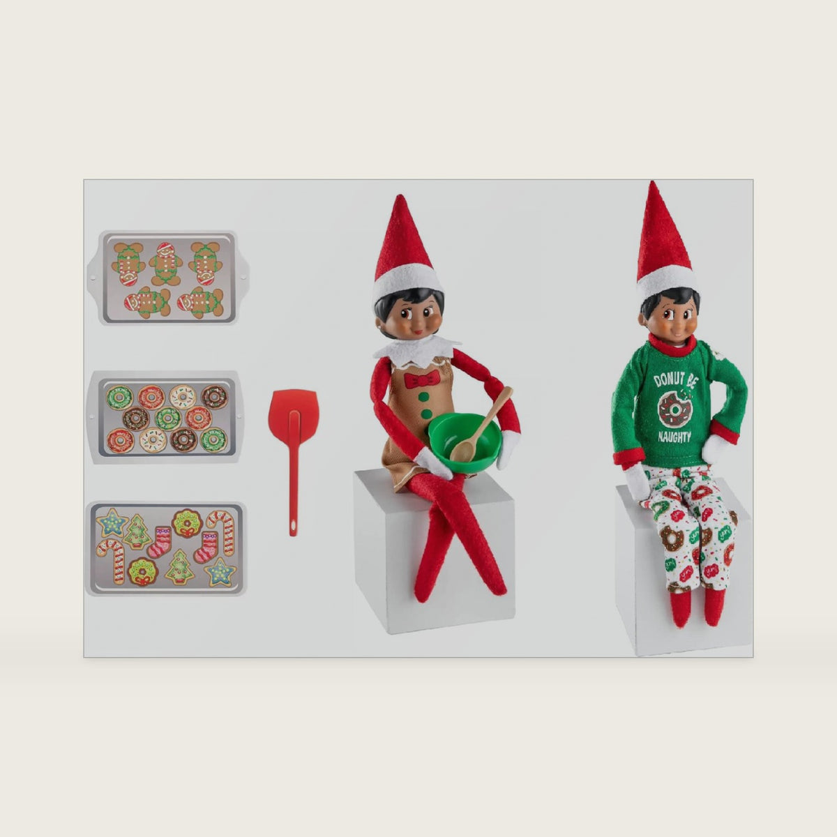 The Elf on the Shelf PJ and Baker Set - Itty Bitty Baker with Spatula, Apron, Mixing Bowl, Cookie Trays and Donut PJ Set - 8 Piece Value Multipack