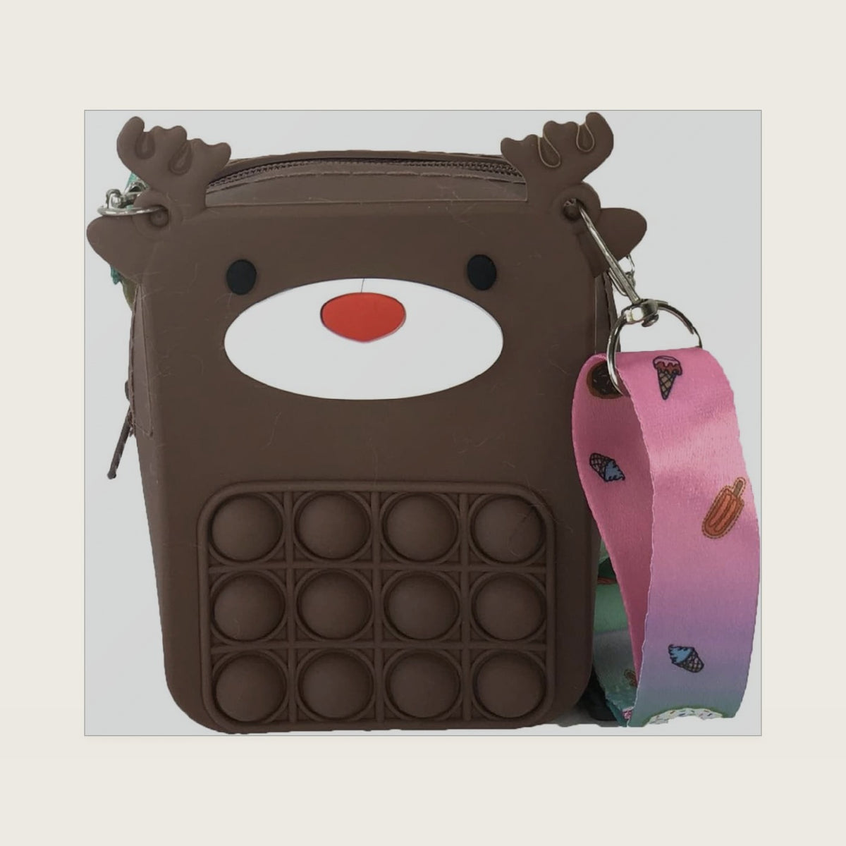 Fashion Culture Women's Brown Micro Crossbody Bag, Reindeer Bubble Pop It Silicone Coin Purse, Fun Novelty Handbag