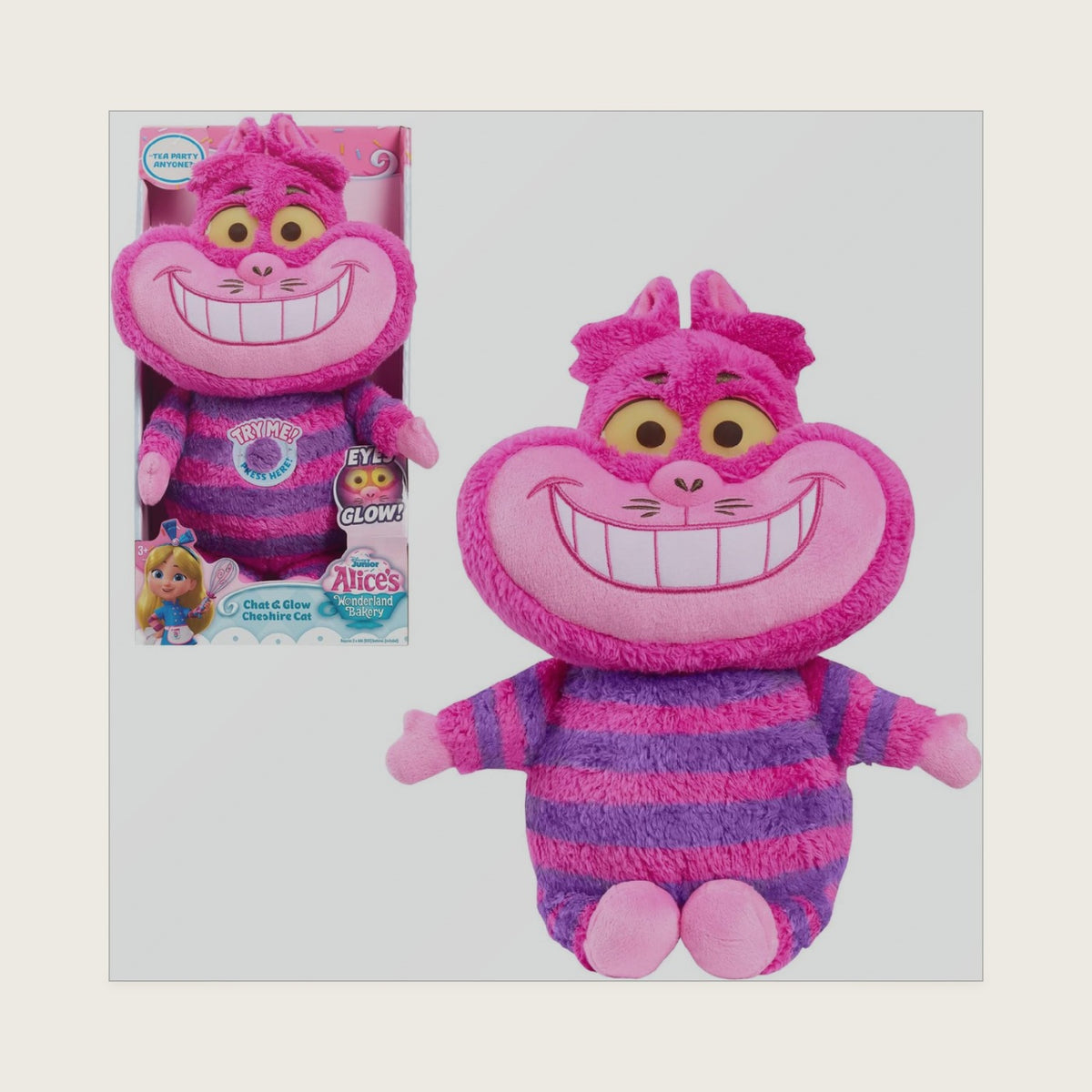 Just Play Junior Alice’s Wonderland Bakery Chat & Glow Cheshire Ca tPlushie Stuffed Animal, Kids Toys for Ages 3 Up