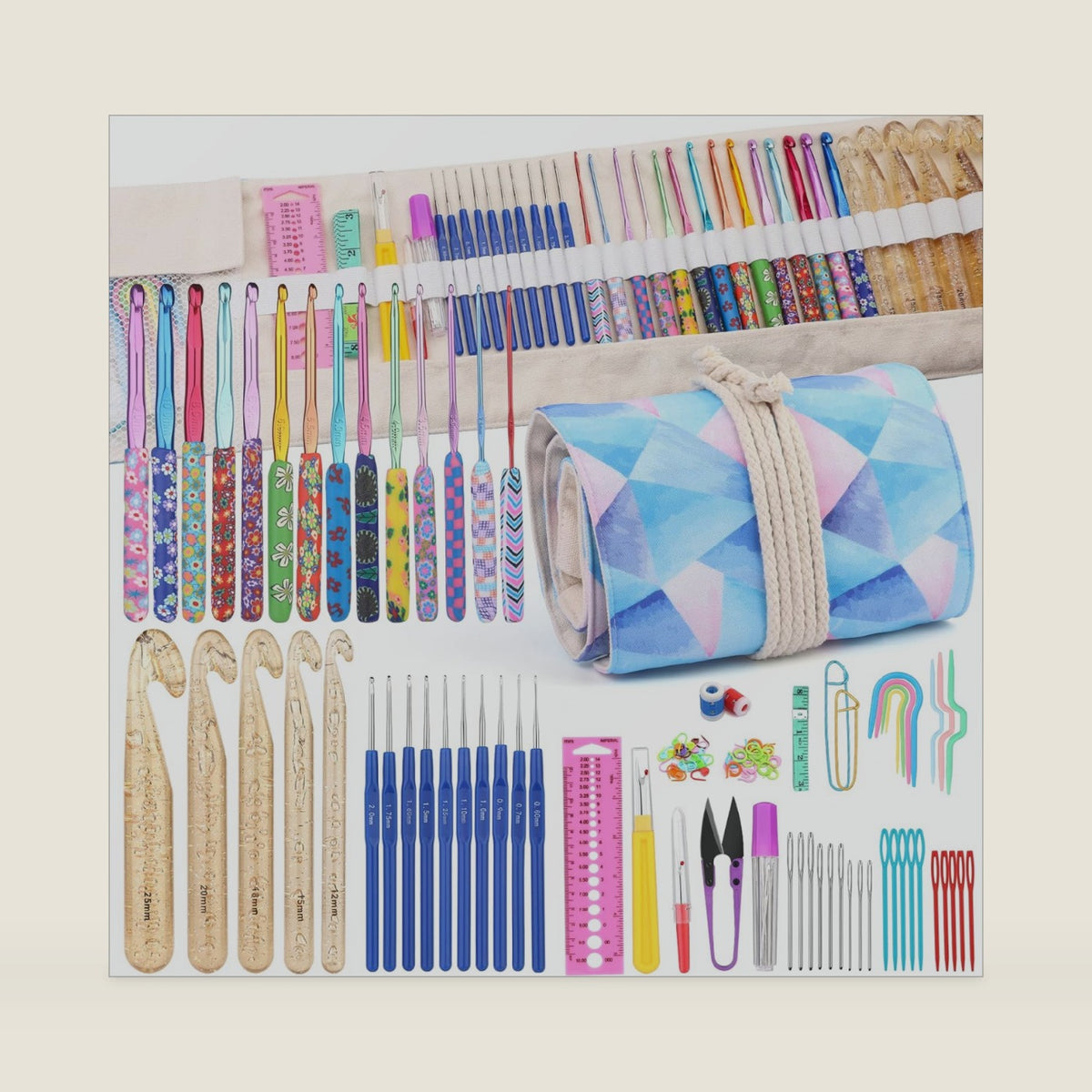 Zlulary 116 PCS Crochet Hooks Sets, Ergonomic Crochet Needles